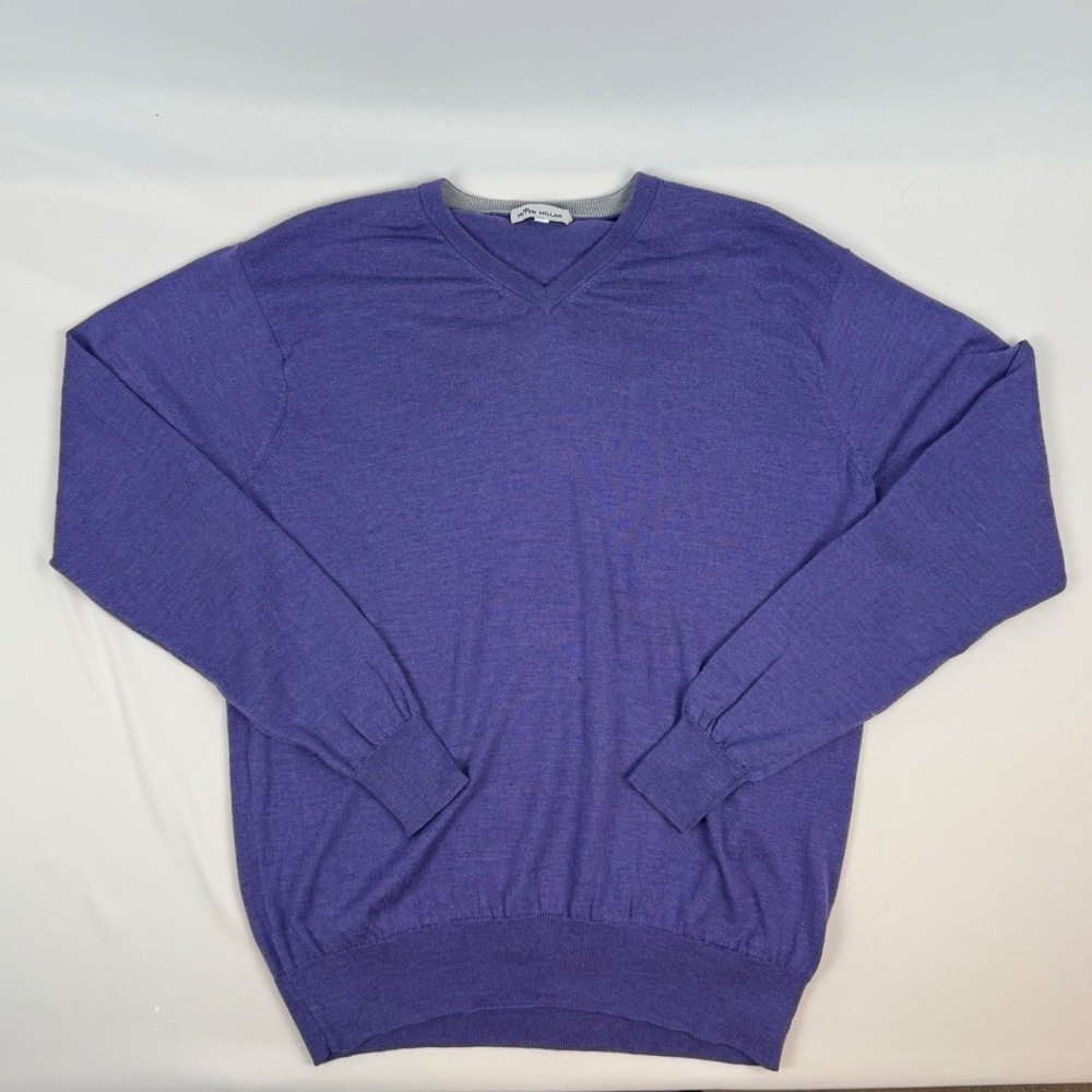 Peter Millar Mens V Neck Sweater Purple‎ Merino Wool Silk Blend Size L